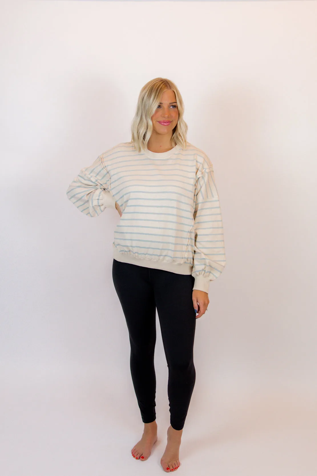 Londyn Striped Crewneck | Natural Blue