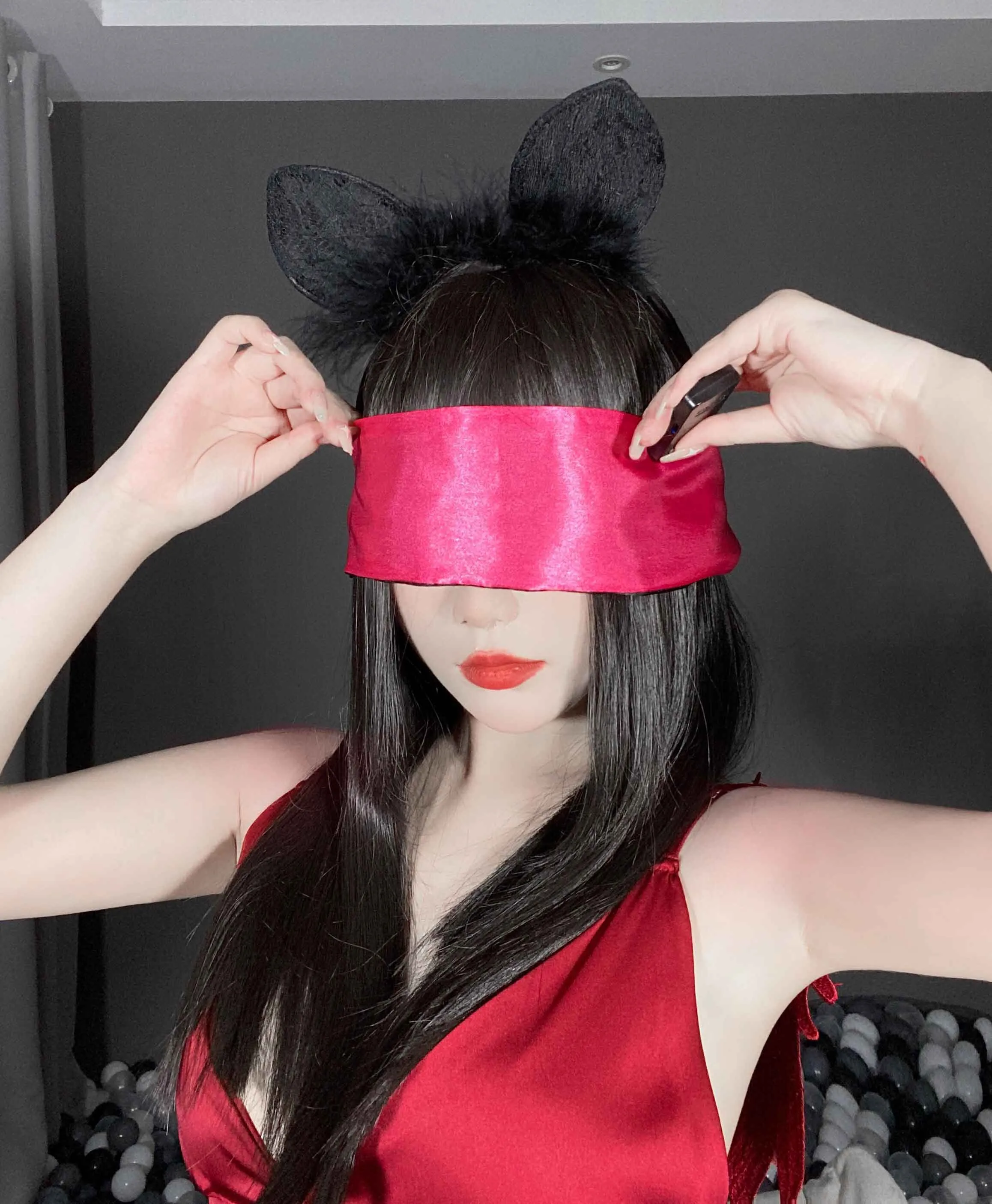 Luxury Black & Red Silk Satin Eye Patch, Two-Tone Accessory for Adults