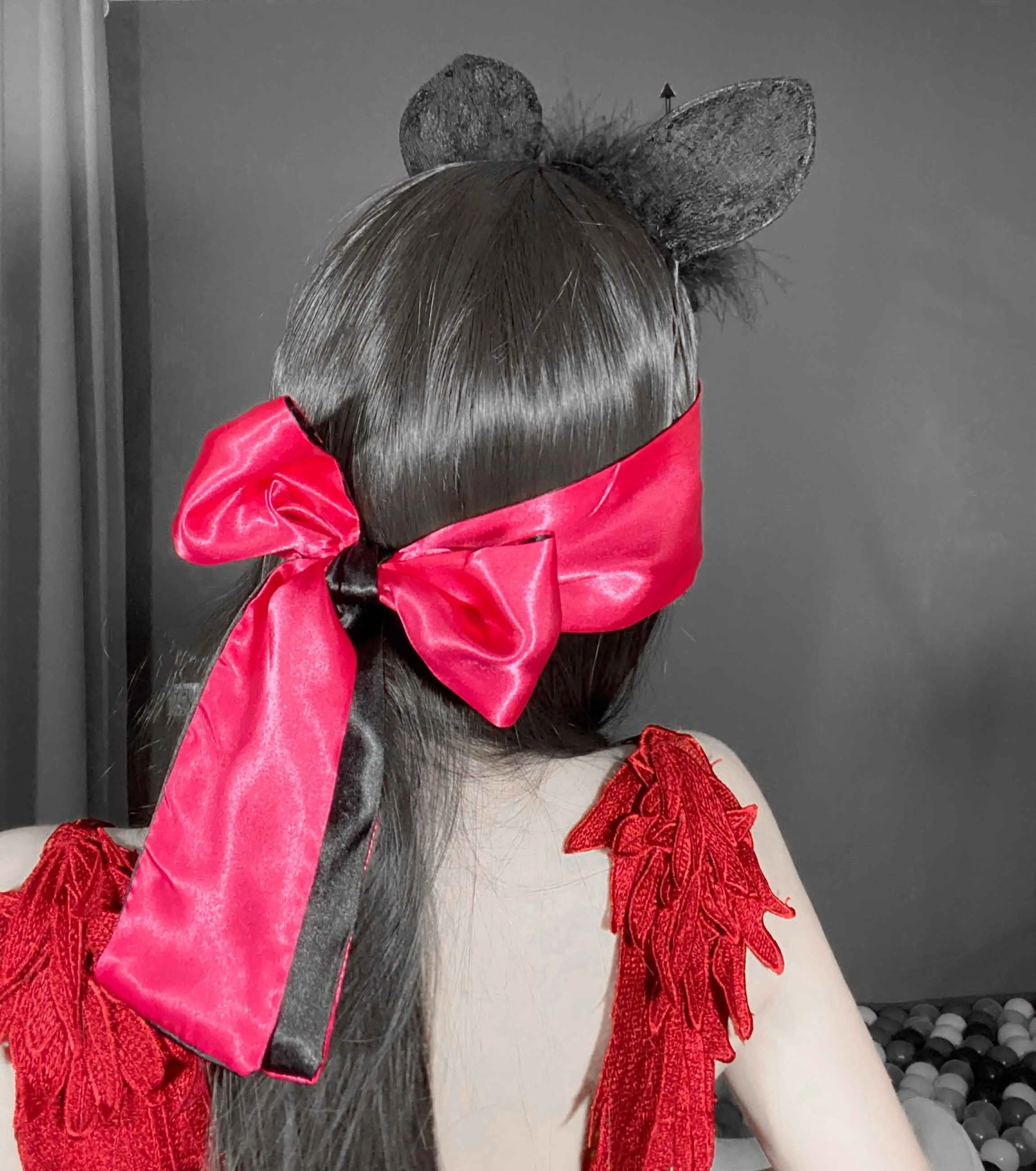 Luxury Black & Red Silk Satin Eye Patch, Two-Tone Accessory for Adults