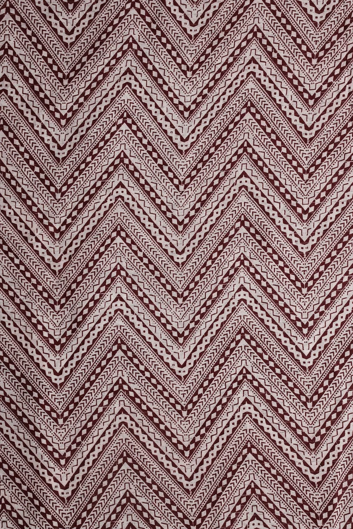 Maroon And White Chevron Pattern Screen Print Lurex Organic Cotton Fabric