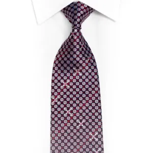 Mauve Burgundy Red Geometric Design Silk Necktie With Rhinestones