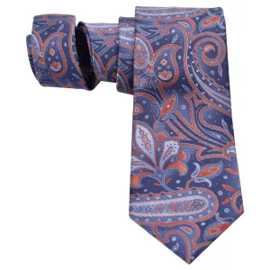 MID BLUE WITH ORANGE PAISLEY SILK TIE