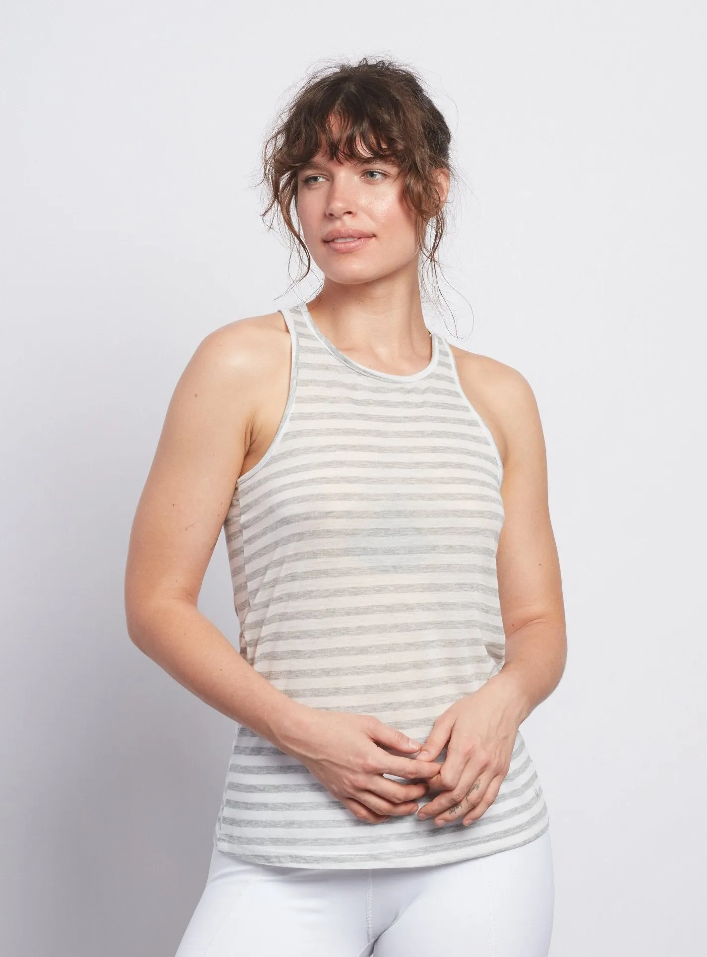 Natural Grey Stripe Racerback Tank
