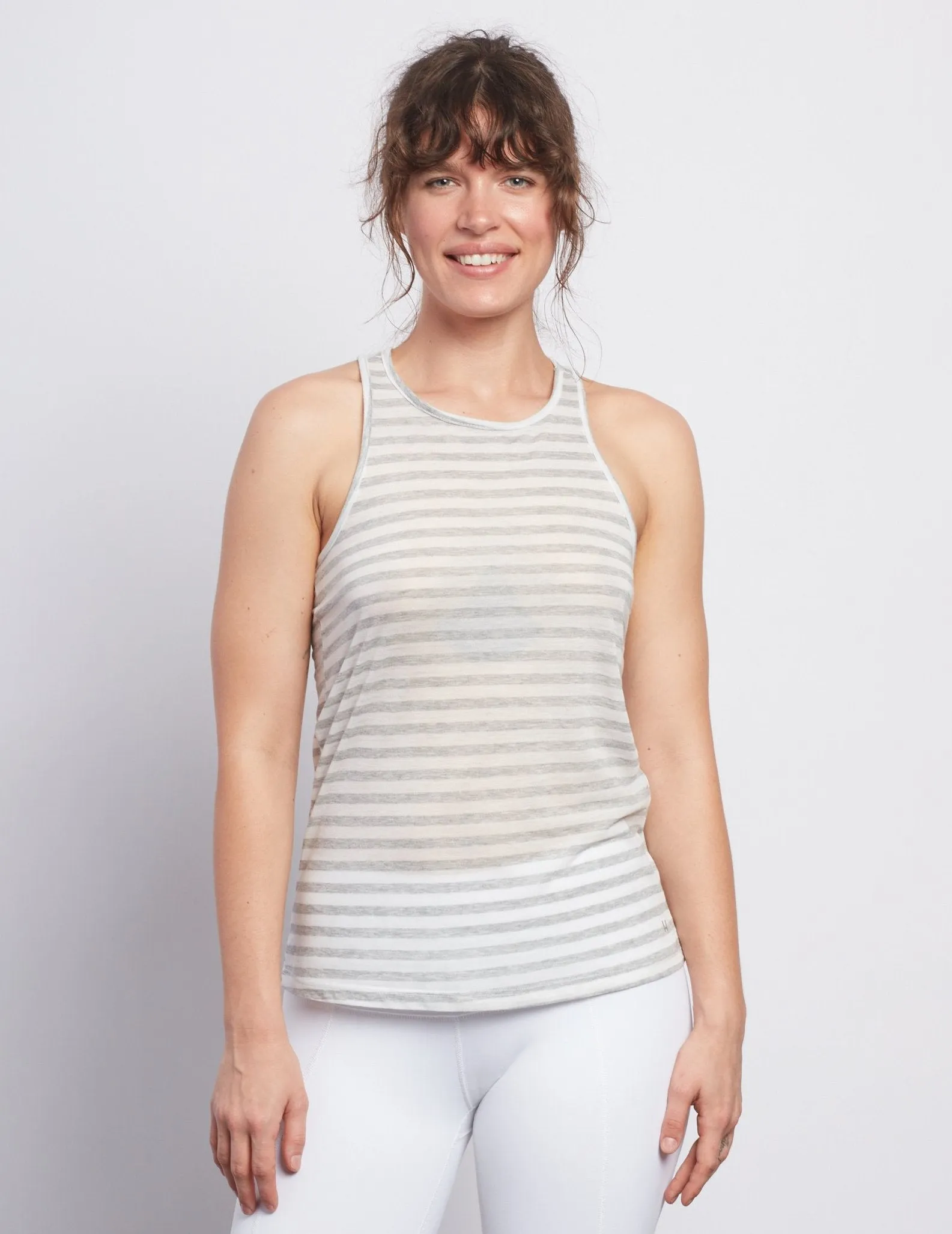 Natural Grey Stripe Racerback Tank