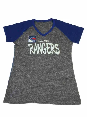 New York Rangers SAAG WOMENS Gray & Blue Burnout SS V-Neck T-Shirt (L)