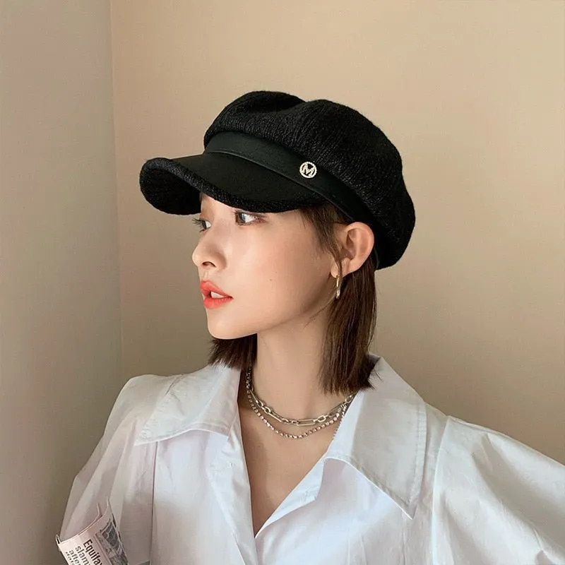 Newsboy Hat Womens with Chic Leather Brim