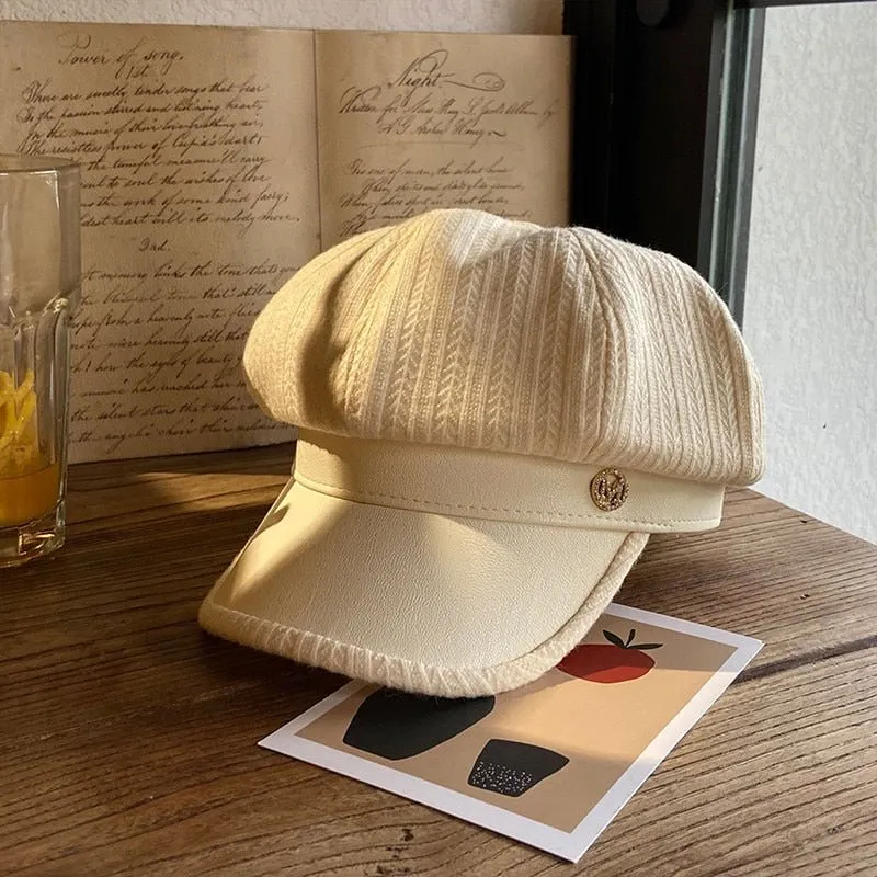 Newsboy Hat Womens with Chic Leather Brim