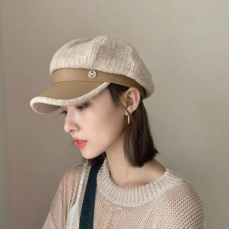 Newsboy Hat Womens with Chic Leather Brim