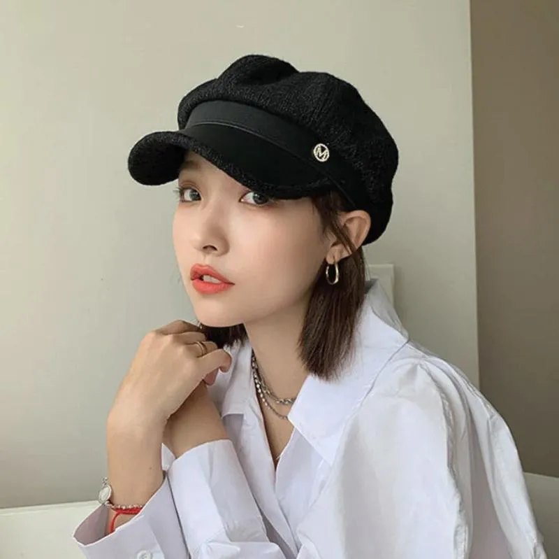 Newsboy Hat Womens with Chic Leather Brim