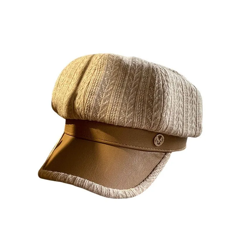 Newsboy Hat Womens with Chic Leather Brim