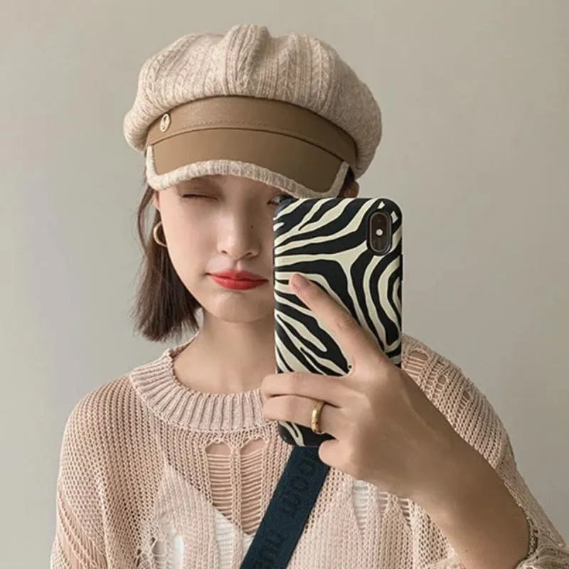 Newsboy Hat Womens with Chic Leather Brim