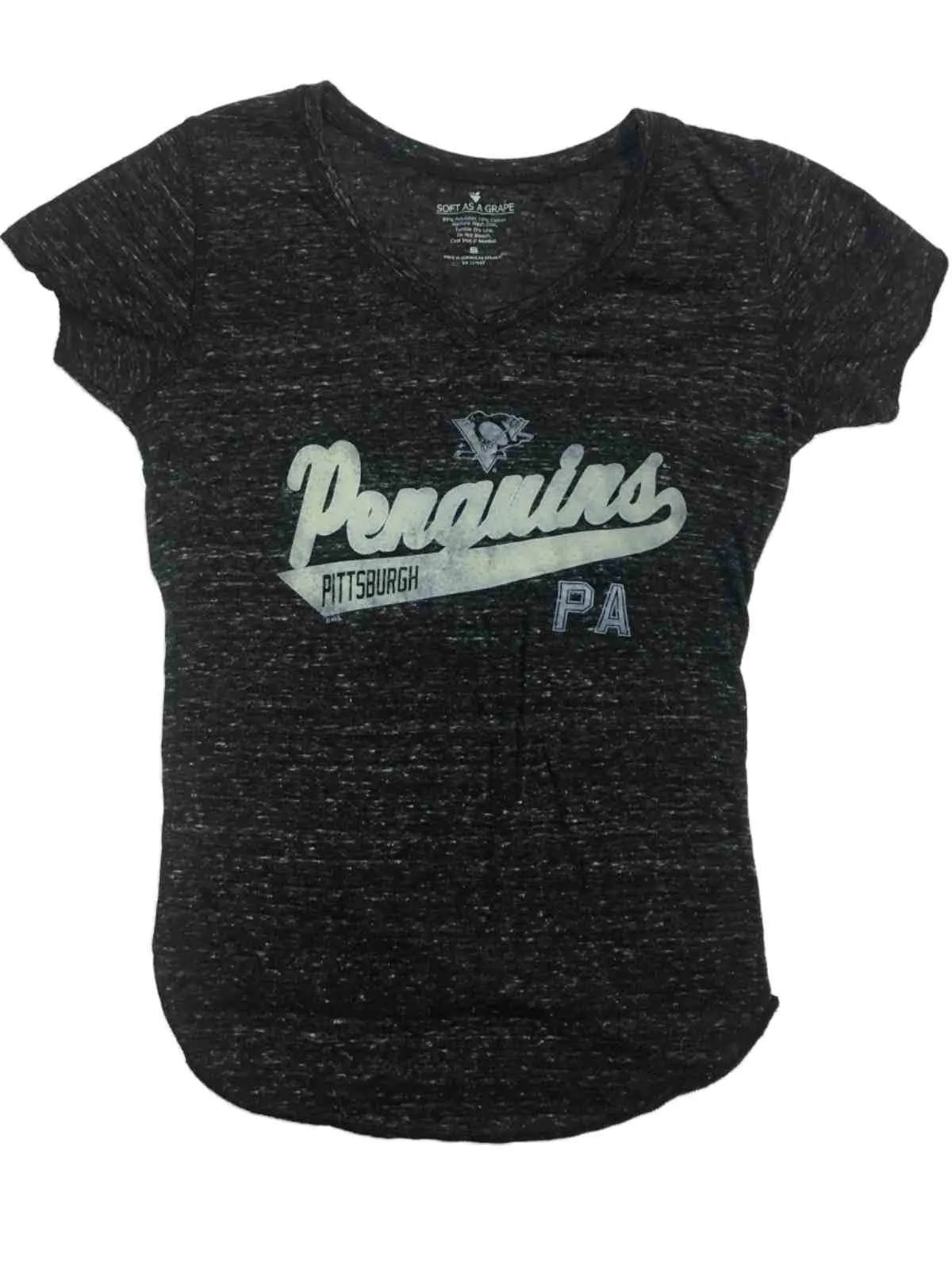 Pittsburgh Penguins NHL SAAG WOMEN Gray Burnout SS V-Neck T-Shirt