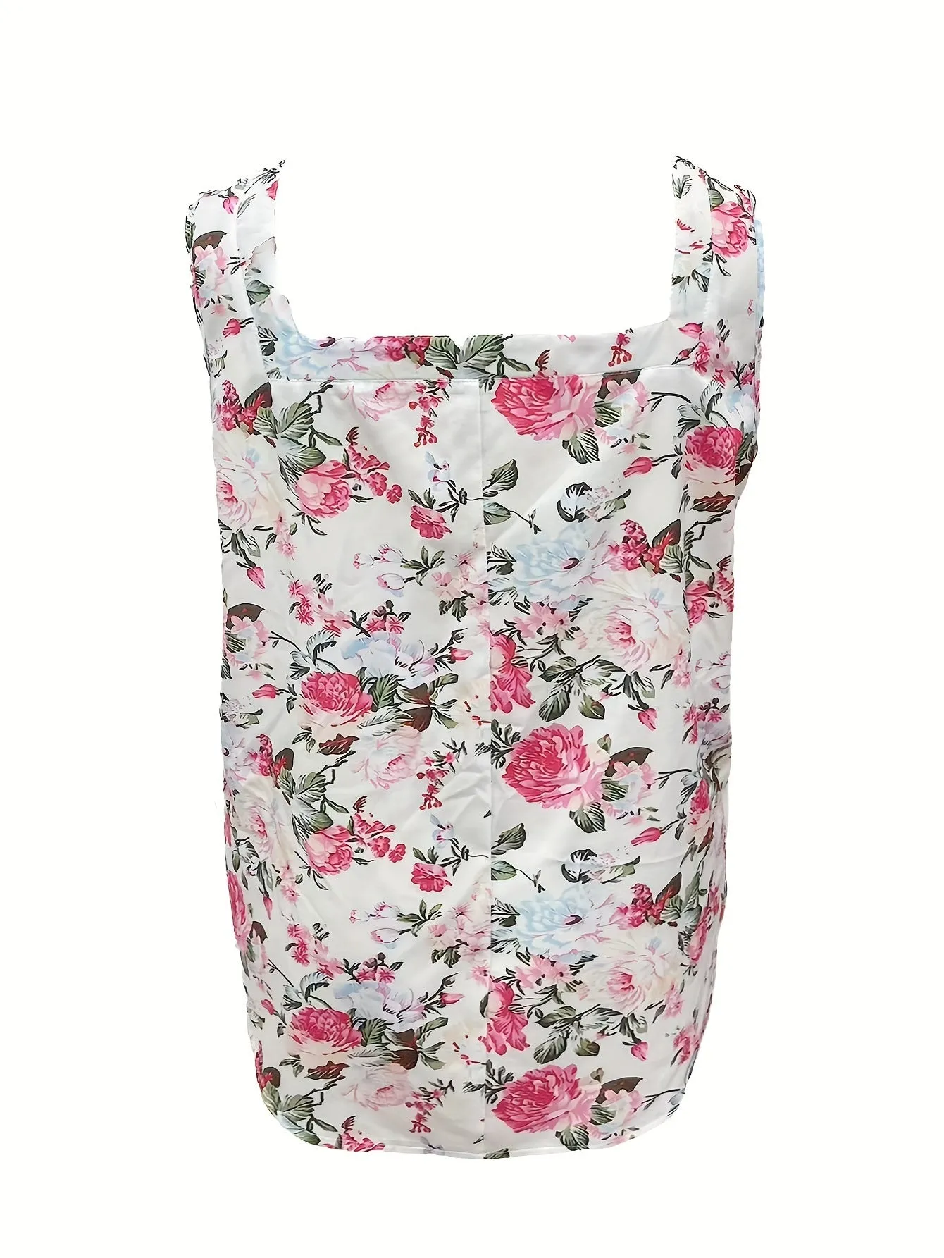 Plus Size Boho Tank Floral Print Square Neck Ruched Top
