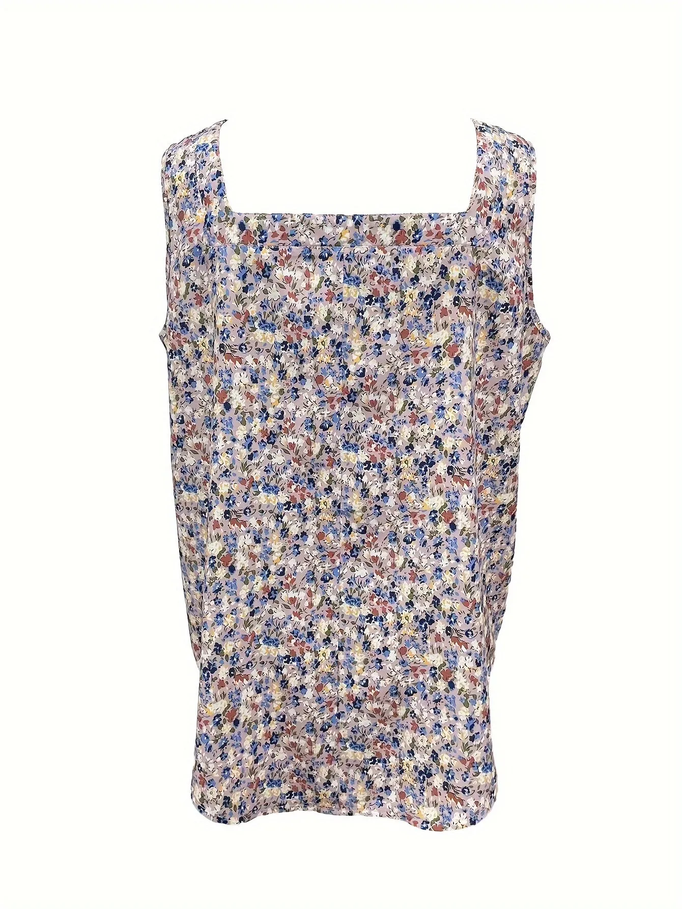 Plus Size Boho Tank Floral Print Square Neck Ruched Top
