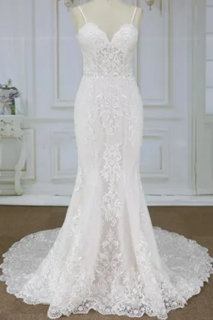 Spaghetti Strap Appliques Mermaid Wedding Dress