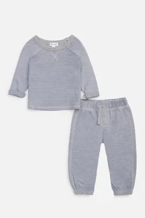 Striped Raglan L/S Set, Dusk Blue