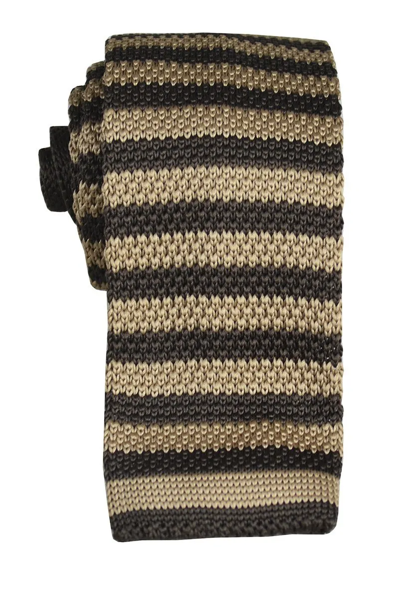 Tan and Brown Striped Knit Tie by Paul Malone