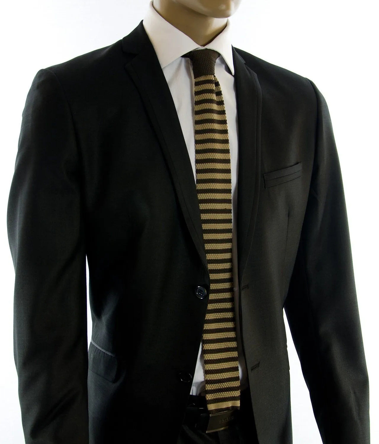 Tan and Brown Striped Knit Tie by Paul Malone