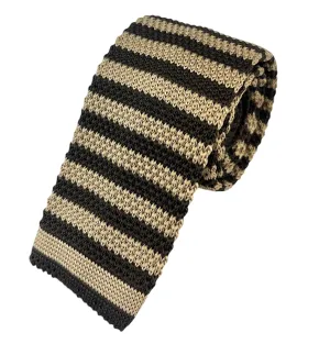 Tan and Brown Striped Knit Tie by Paul Malone
