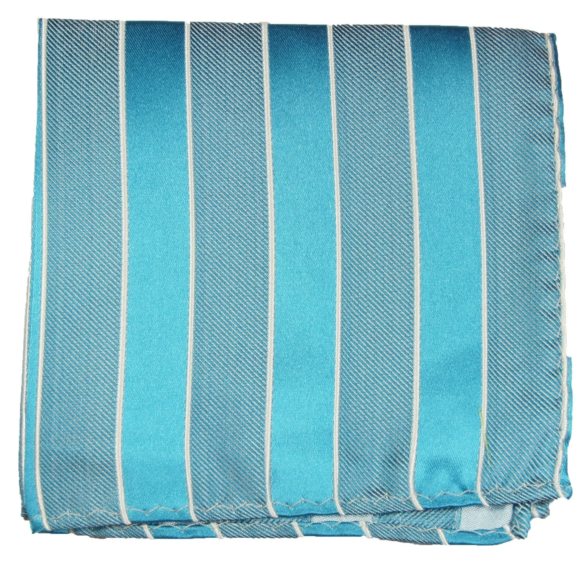 Turquoise Striped Silk Pocket Square