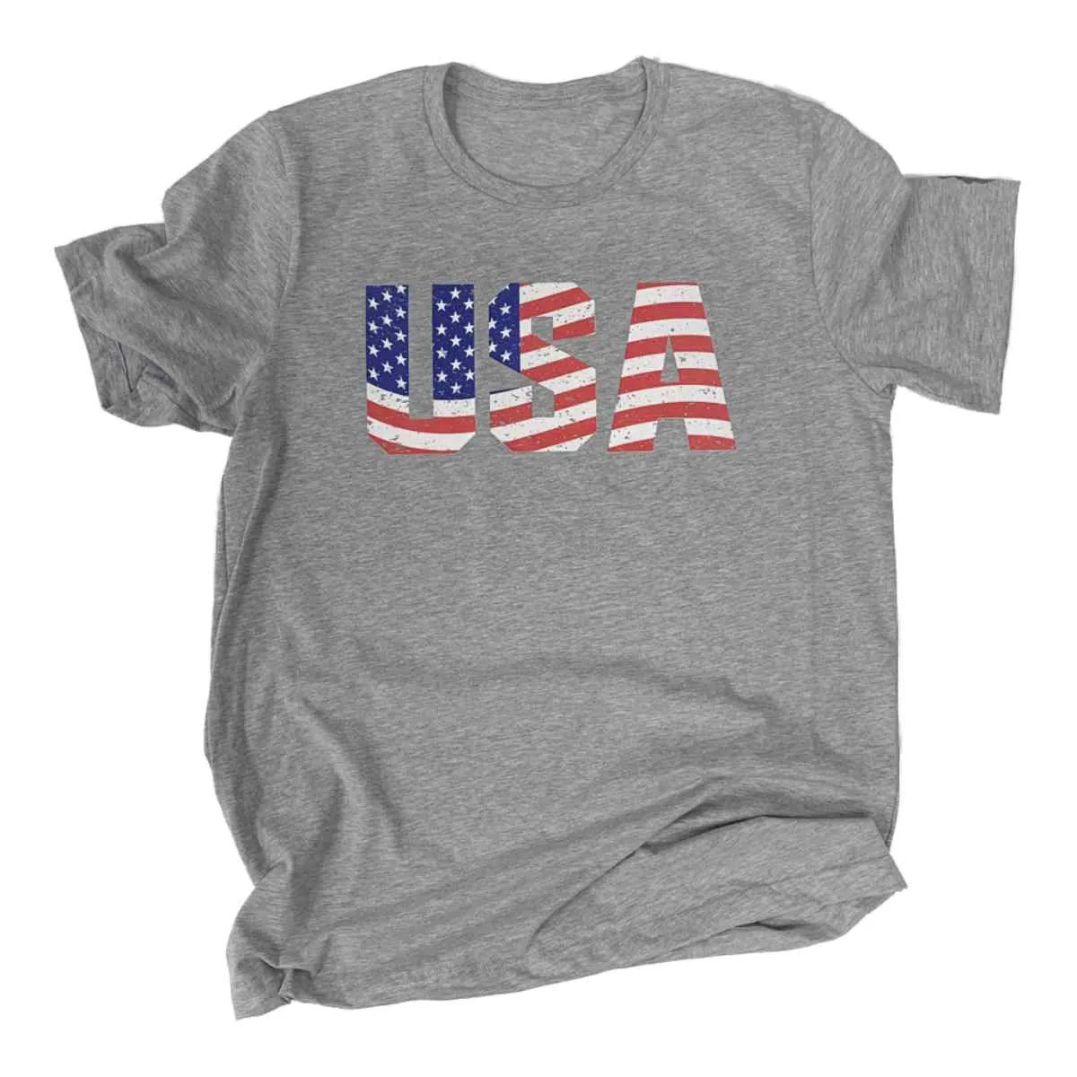 USA American Flag 4th of July T-Shirt - Athletic Heather