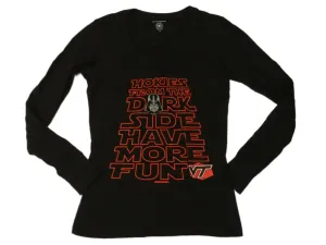 Virginia Tech Hokies WOMENS Black Darth Vader "Dark Side" LS V-Neck T-Shirt (S)
