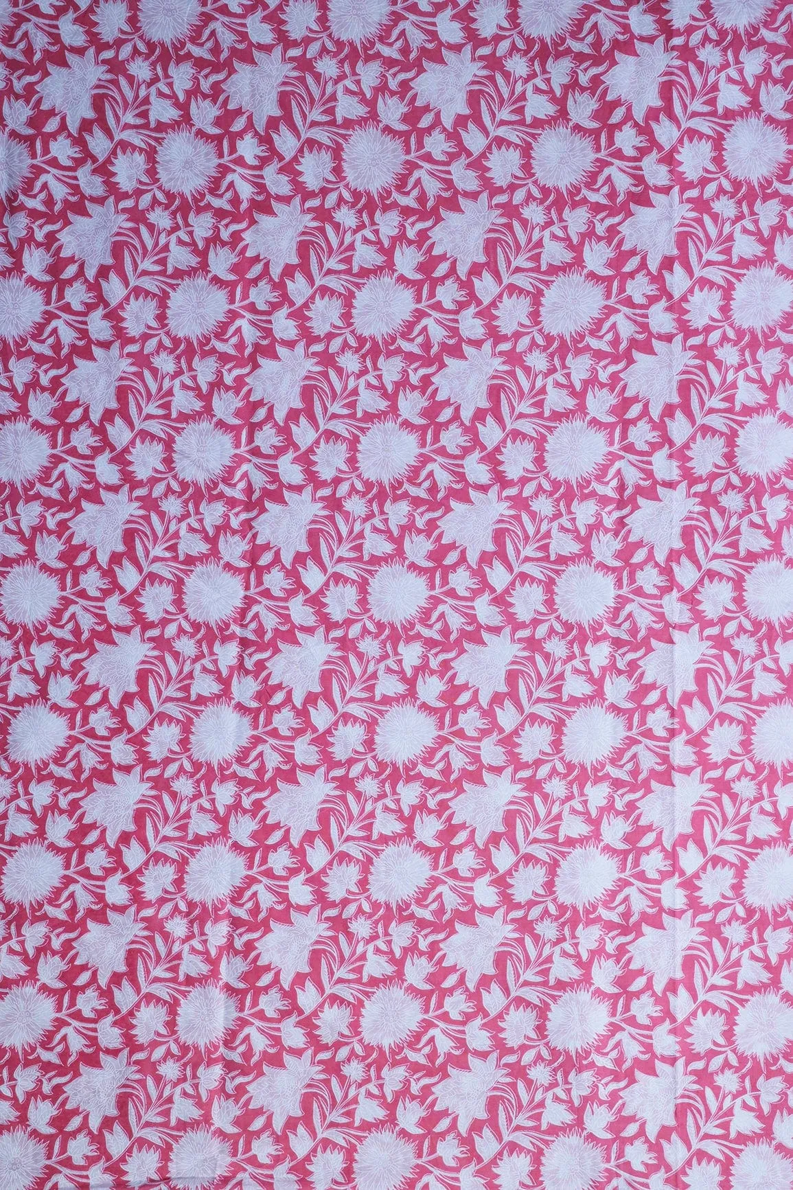 White Floral Print On Creamy Pink Pure Cotton Fabric