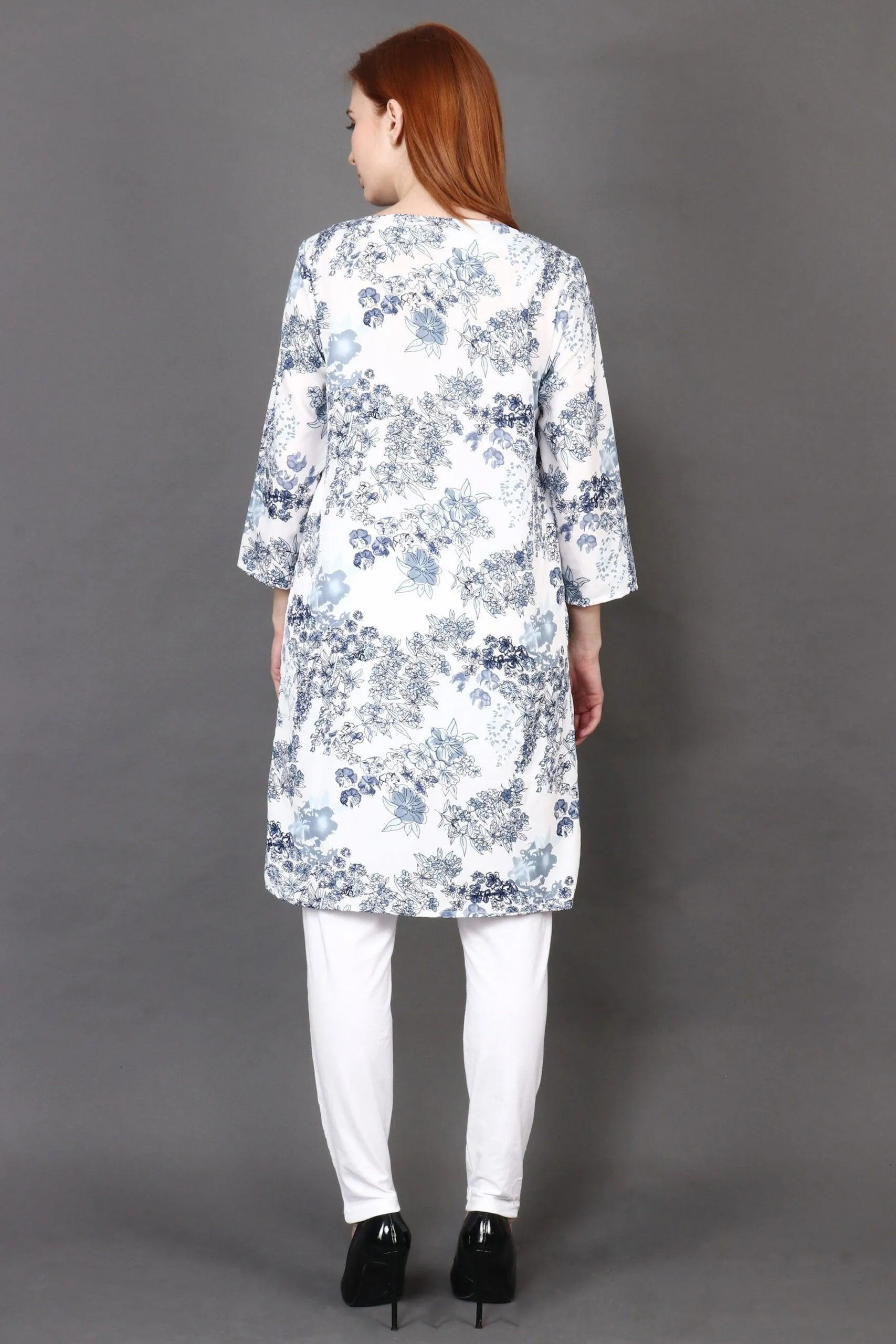 White Floral Printed Kurti