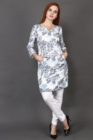White Floral Printed Kurti