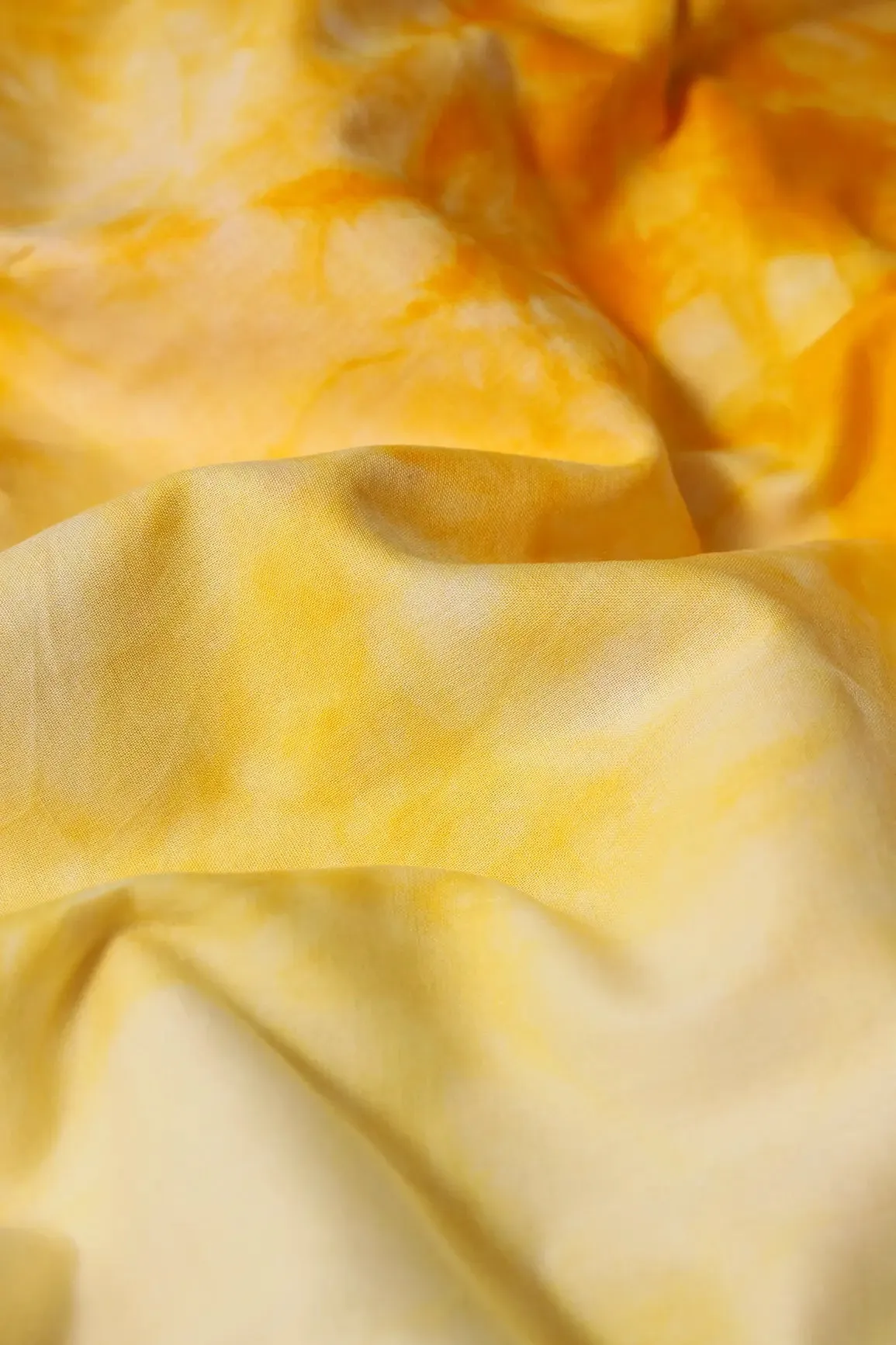 Yellow And Off White Tie & Dye Shibori Print On Pure Cotton Fabric