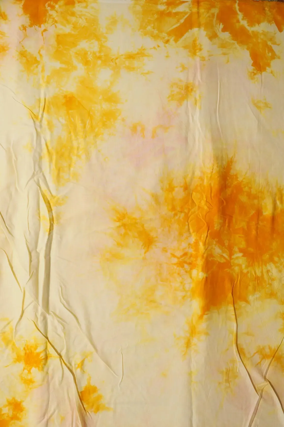 Yellow And Off White Tie & Dye Shibori Print On Pure Cotton Fabric