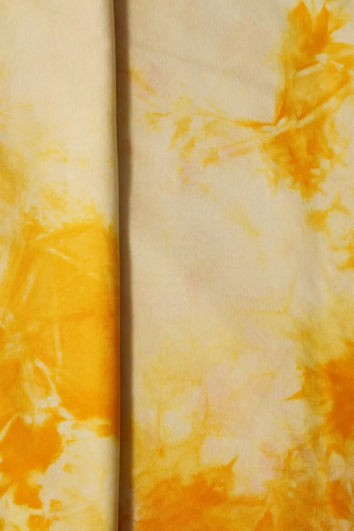 Yellow And Off White Tie & Dye Shibori Print On Pure Cotton Fabric