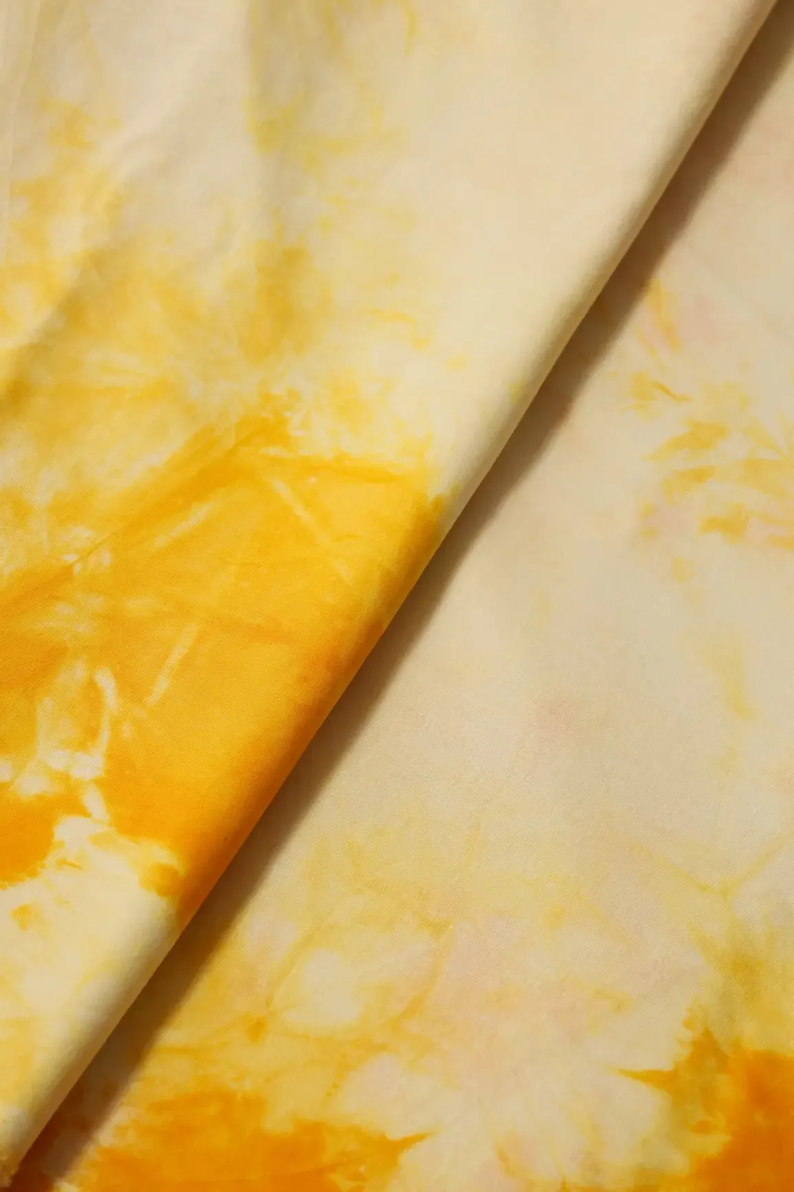 Yellow And Off White Tie & Dye Shibori Print On Pure Cotton Fabric