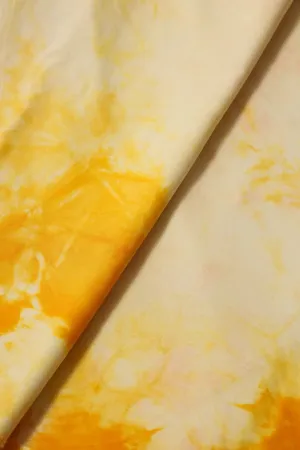 Yellow And Off White Tie & Dye Shibori Print On Pure Cotton Fabric
