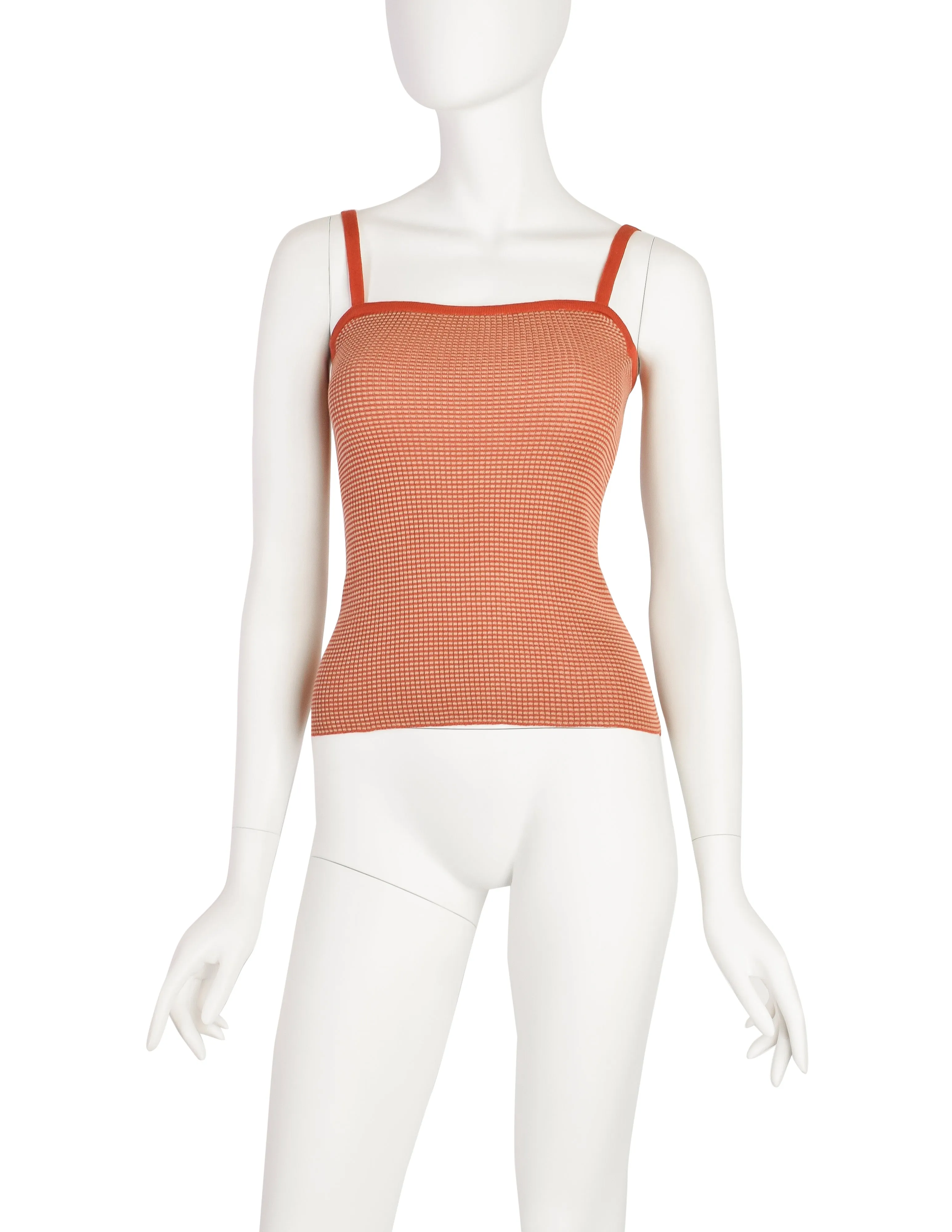 Yves Saint Laurent Vintage 1970s Orange Beige Striped Ribbed Cotton Tank Top