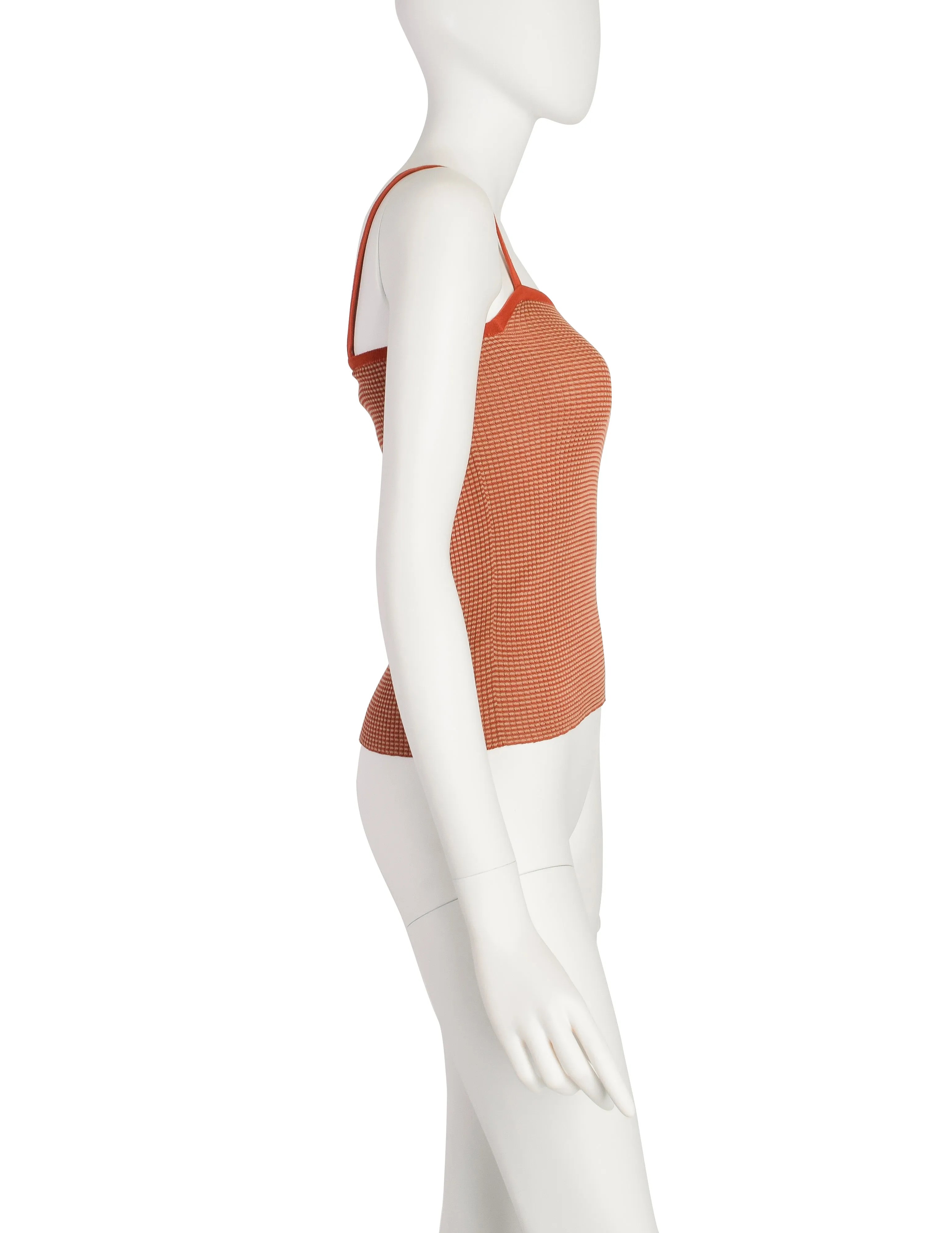 Yves Saint Laurent Vintage 1970s Orange Beige Striped Ribbed Cotton Tank Top
