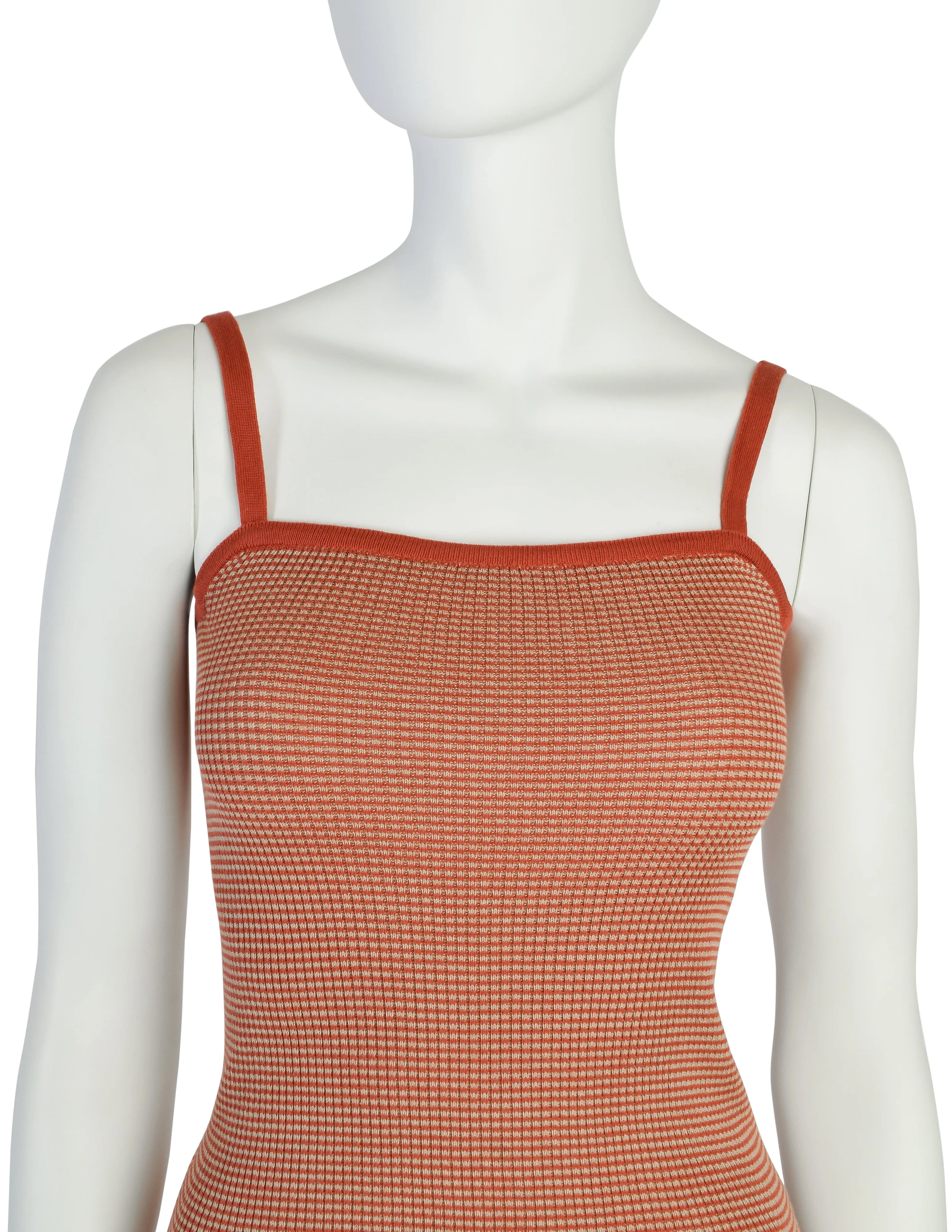 Yves Saint Laurent Vintage 1970s Orange Beige Striped Ribbed Cotton Tank Top