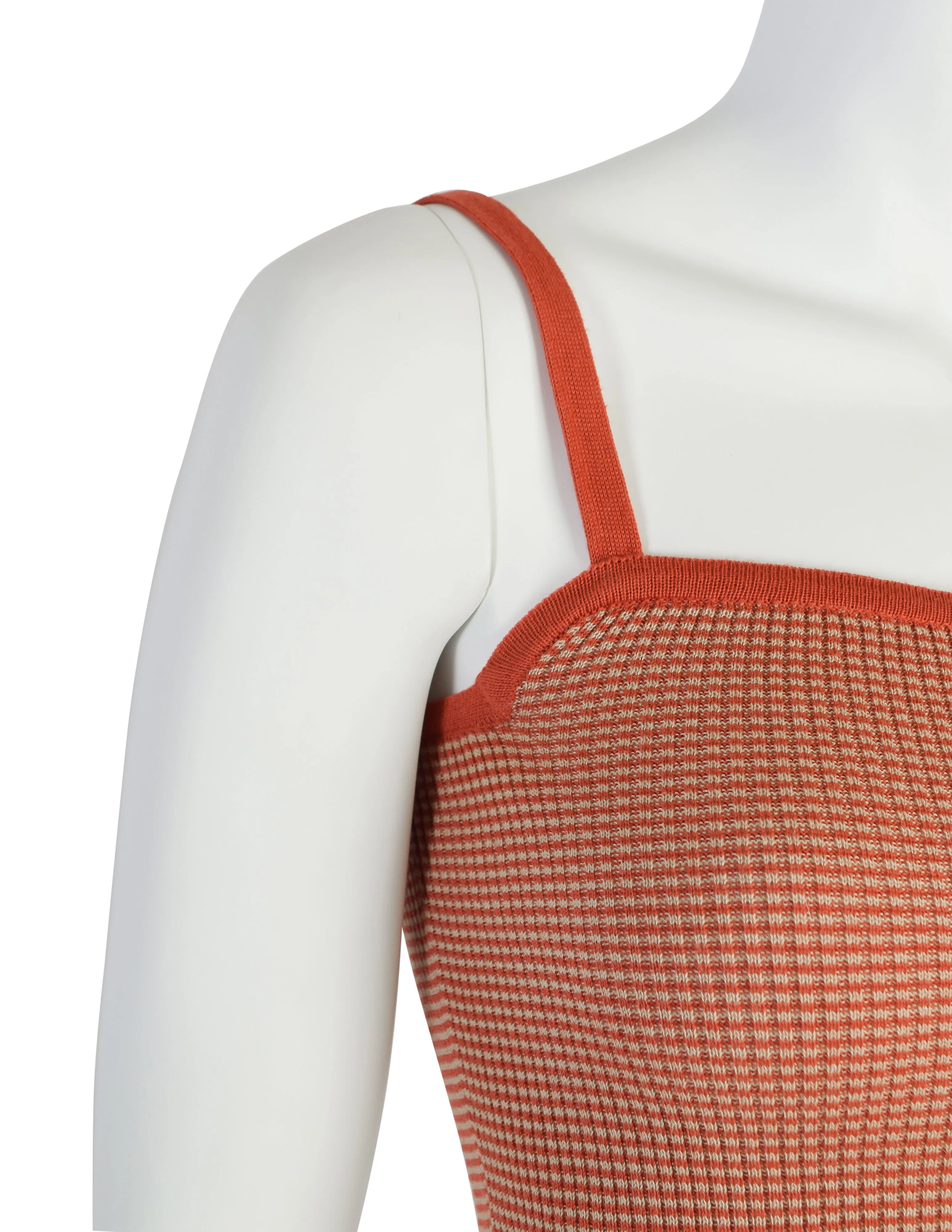 Yves Saint Laurent Vintage 1970s Orange Beige Striped Ribbed Cotton Tank Top