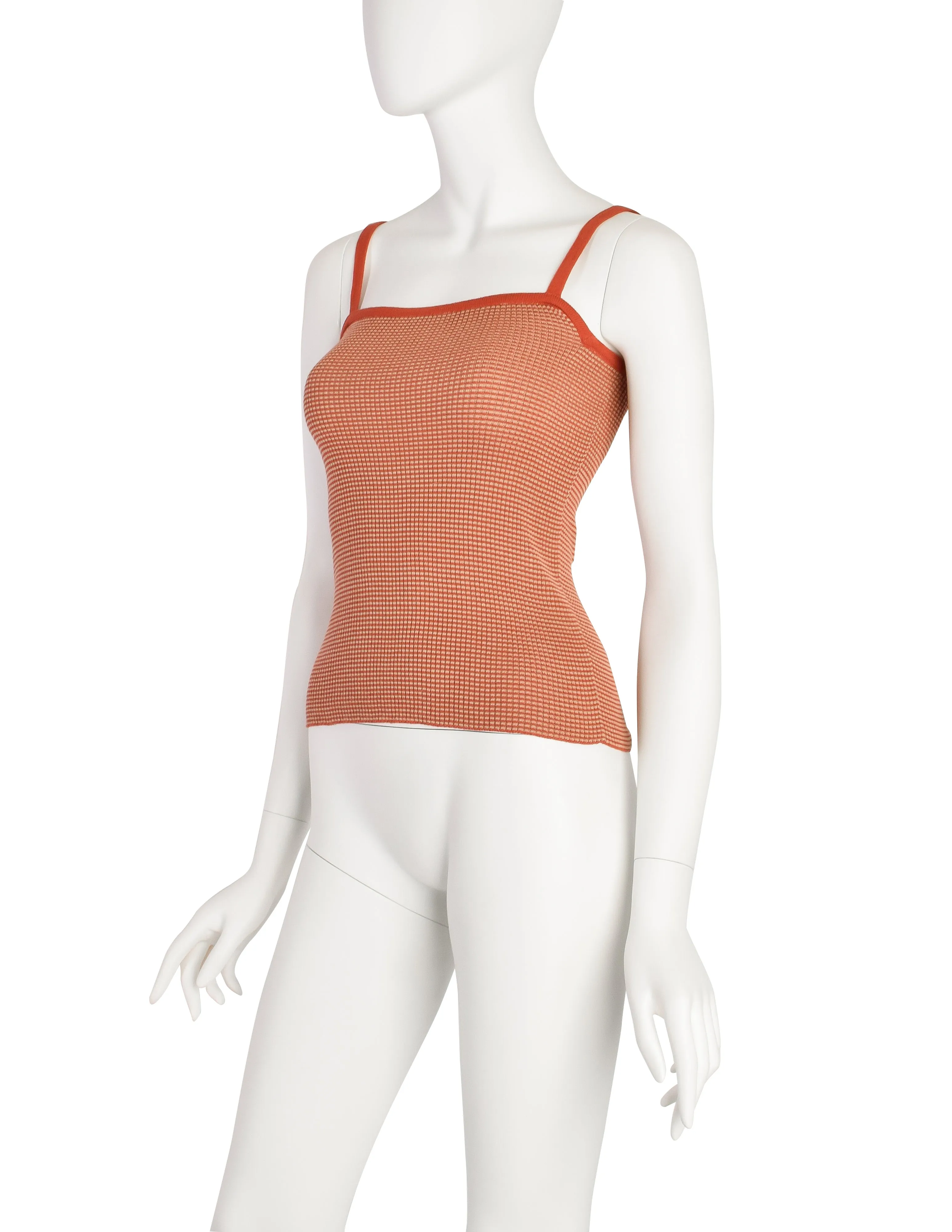 Yves Saint Laurent Vintage 1970s Orange Beige Striped Ribbed Cotton Tank Top