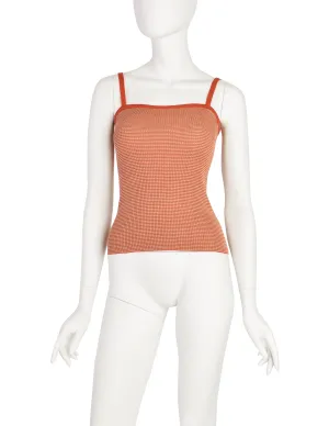 Yves Saint Laurent Vintage 1970s Orange Beige Striped Ribbed Cotton Tank Top