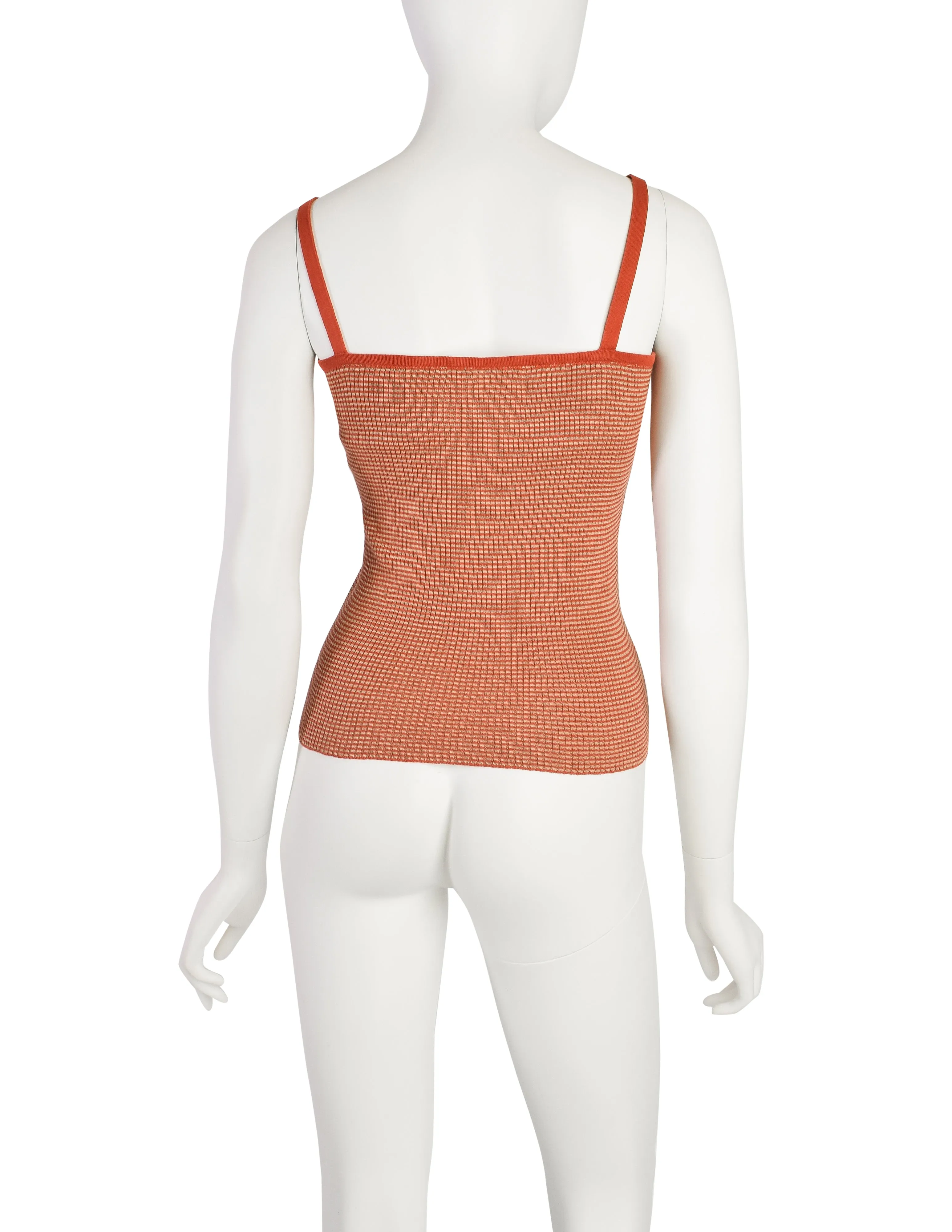 Yves Saint Laurent Vintage 1970s Orange Beige Striped Ribbed Cotton Tank Top
